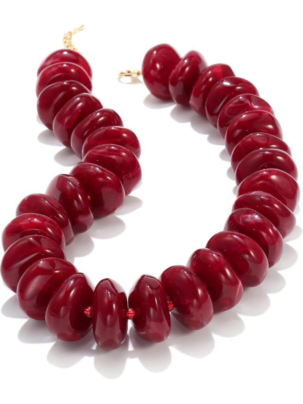 Women's Red Resin Beaded Choker Gold Plated Chunky Large Bead Necklace